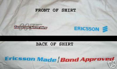 JAMES BOND TOMORROW NEVER DIES 1997  ERICSSON PROMO T-SHIRT ADULT XL