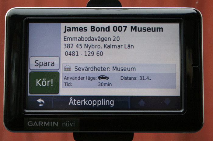 GARMIN NUVI 1690T JAMES BOND 007 MUSEUM
