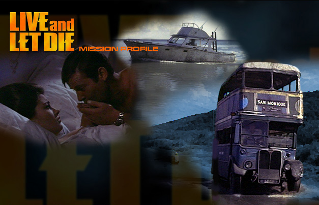 Solitaire and James Bond (Roger Moore) with Double-Decker Buss old style English double decker
