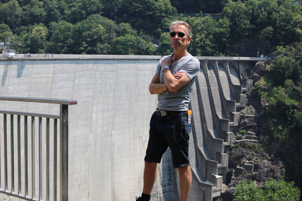 James Bond Gunnar Schfer from James Bond 007 Museum visit Verzasca Dam Switzerland. 